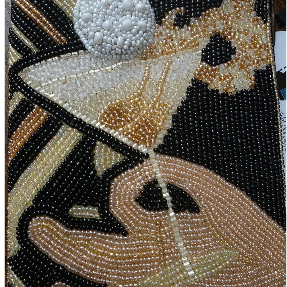 Bamboo Trading Co Club Bag Beaded Martini Glass Art Deco Crossbody Fringe NEW - Picture 4 of 5